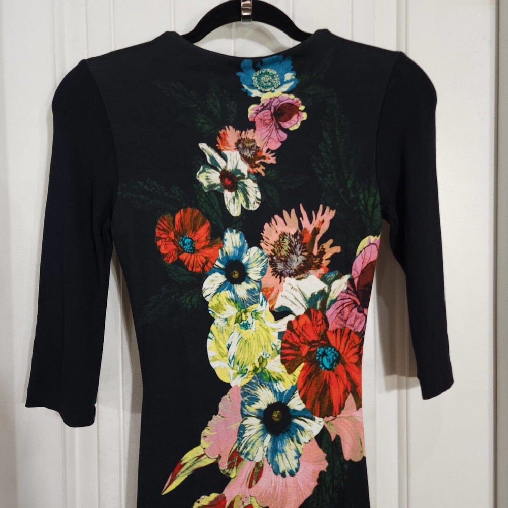 Erdem Womens Dress Allegra Red Black Floral 3/4 Sleeve Knee Length Bodycon 2 XS - Picture 9 of 10